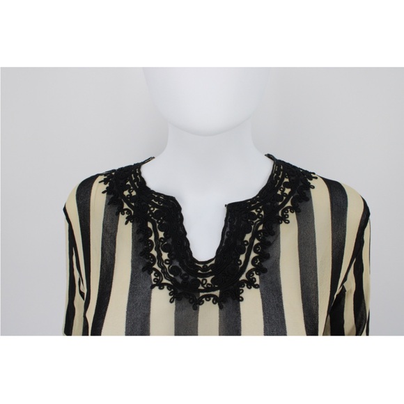 RARE 90’s Vintage Jean Paul Gaultier Maille Black And Cream Striped Top - Picture 2 of 6